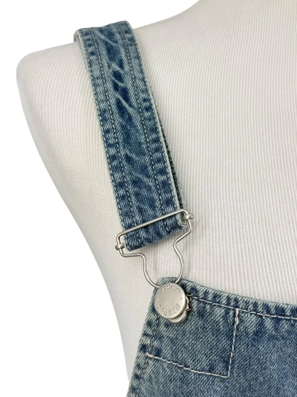 NWOT Free People Distressed Denim Overall Mini Skirt 12/L | Indie Sleaze Grunge - Picture 4 of 16